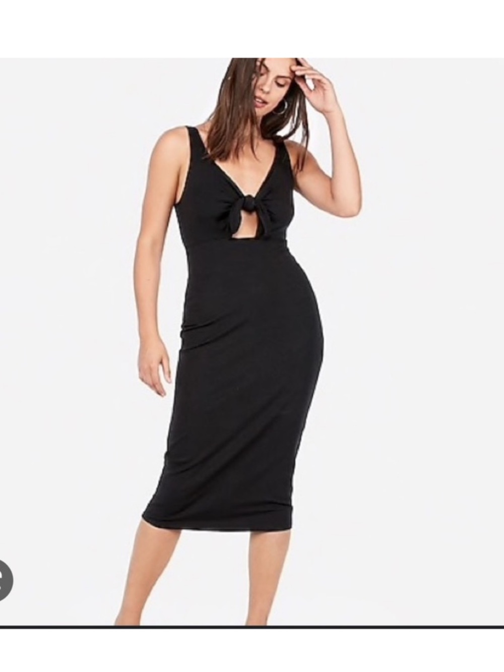 Express Black Ribbed Tie-Front Midi Dress